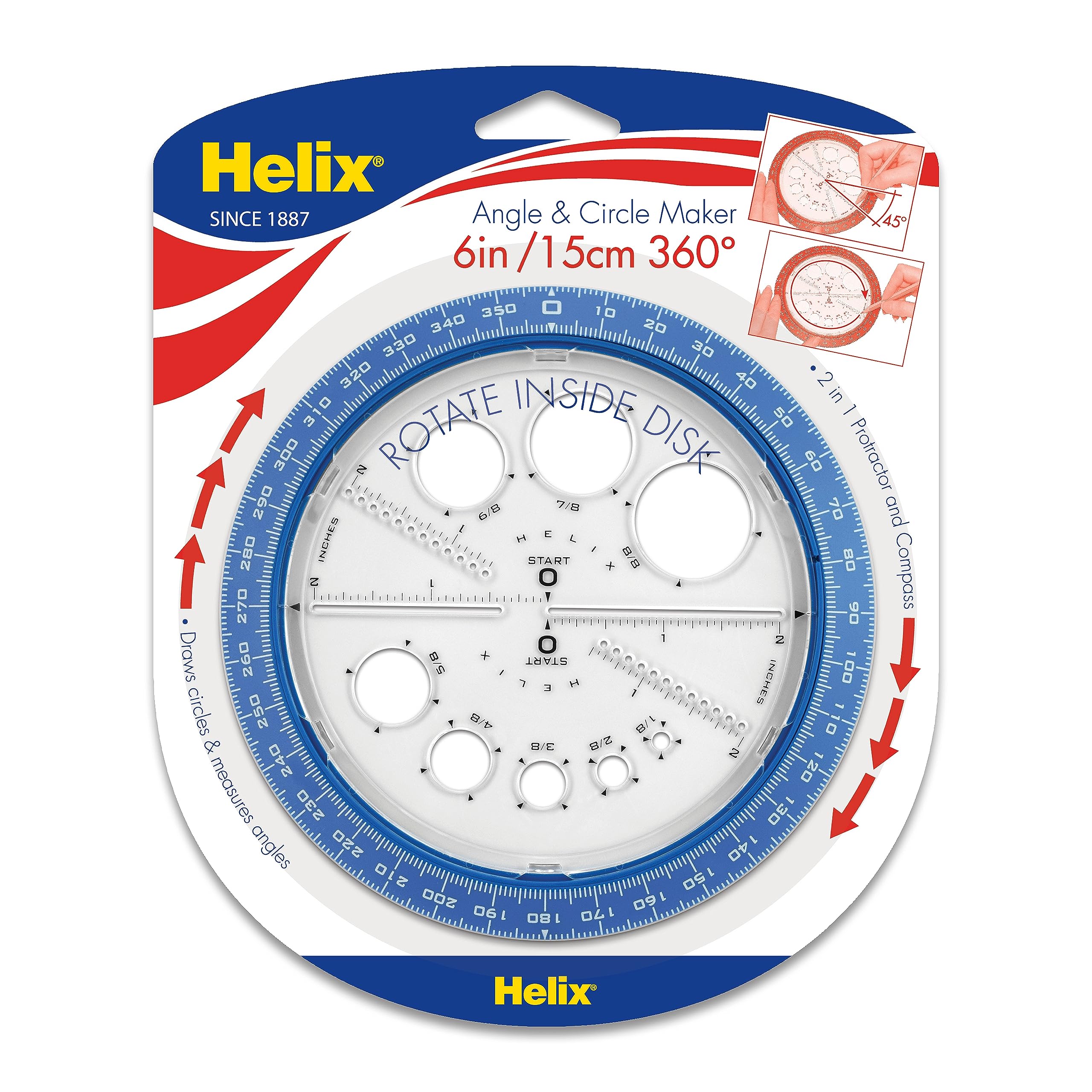 Goniometro 360&deg; Helix 10 Cm - Confezione Da 50, Materiale Trasparente, Con Scala Inversa