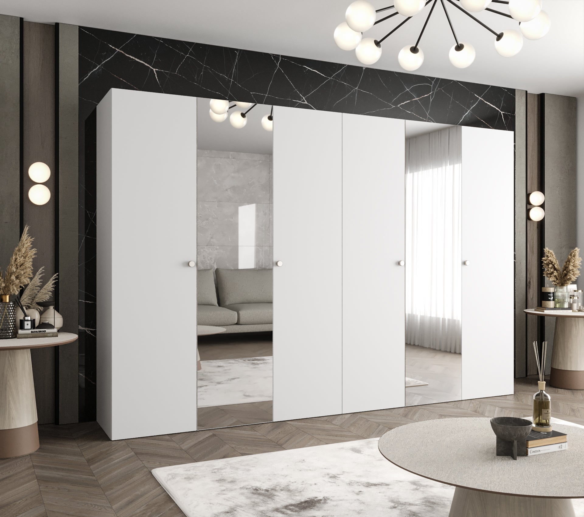 Szafa uchylna otwierana Parma 2 300 x 52 x 202 cm biały + u. srebrny Abiks Meble - 2