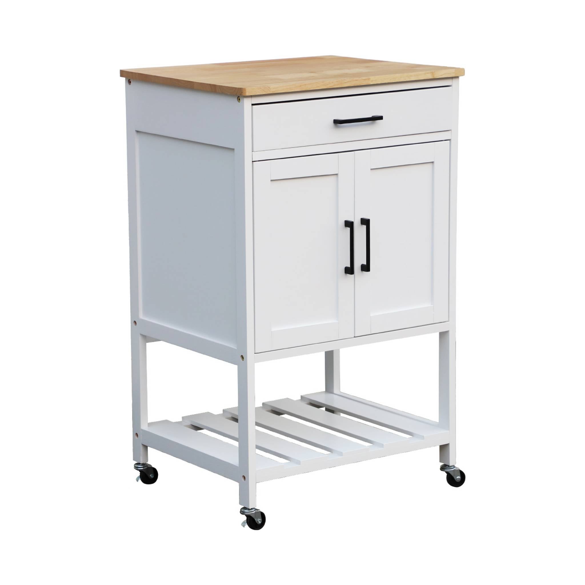 Carro de cocina con encimera de madera de pino, bendor, blanco, 100x60x89 cm