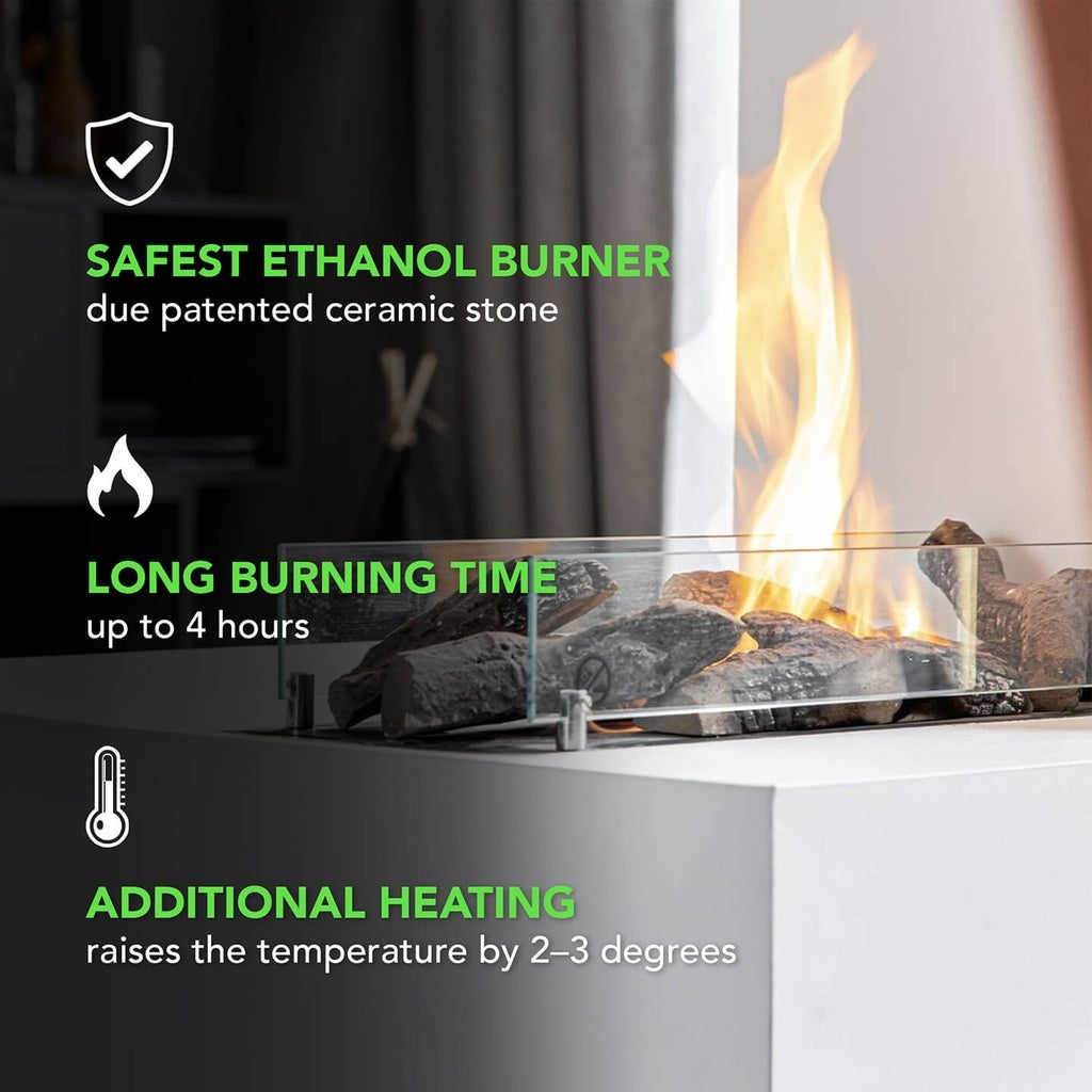 Xaralyn | Lareira de canto a bioetanol Unidade embutida L - Fogo aberto em total segurança - Aquecimento 3 kW - 3