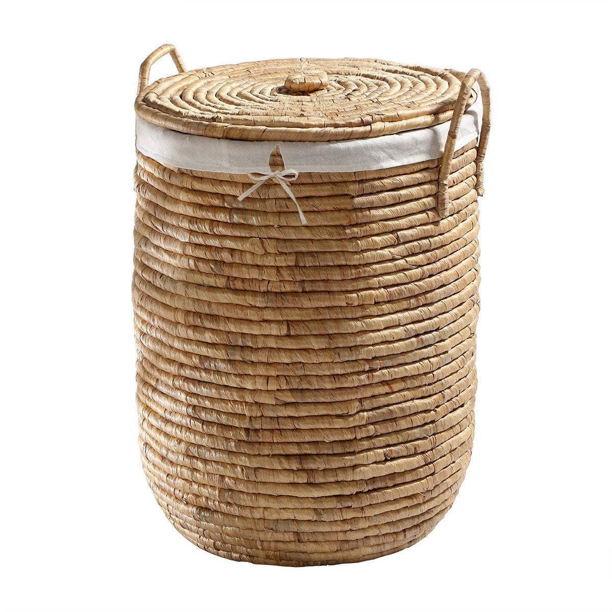 Relaxdays Panier à Linge En Bois Avec Couvercle Et Sac En Tissu - Capacité 75 L | Design Moderne Pour Salle De Bain | Nature