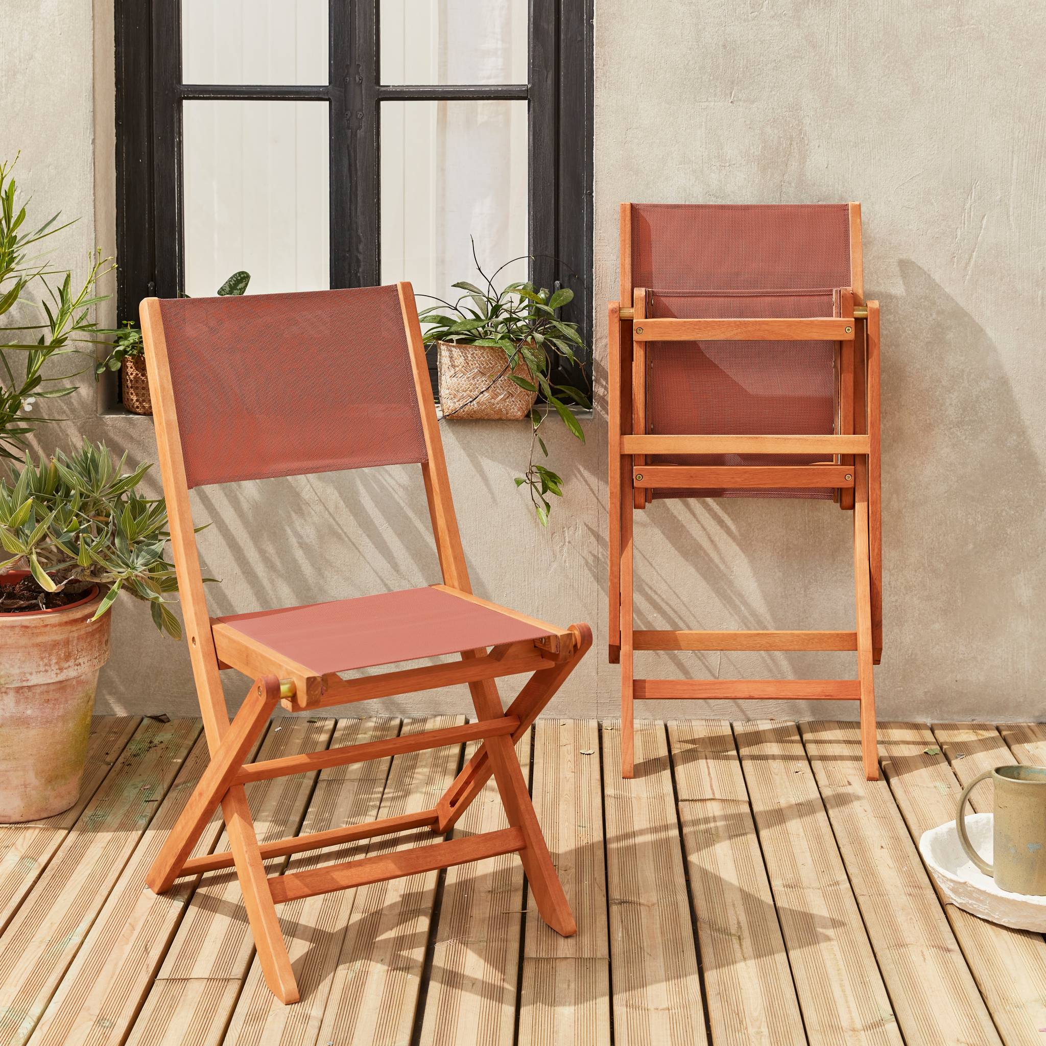 Lot de 2 Chaise de jardin pliable sans coussin Almeria en Bois Orange - 8