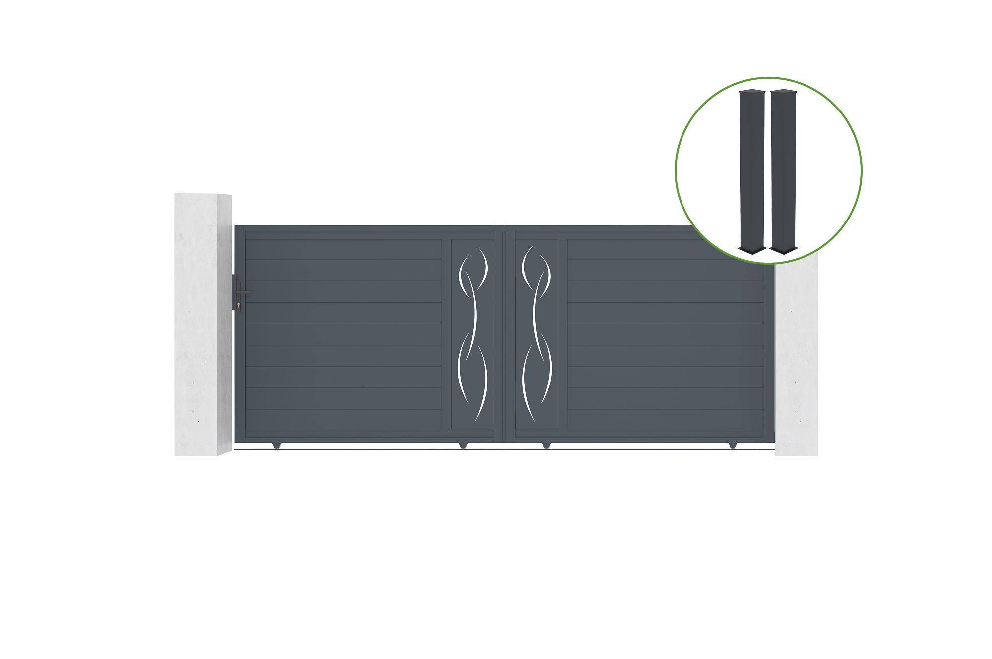 Brama przesuwna 4m NEVIS wys. 160cm aluminium szare + 2 słupki 20x20cm wys. 190c