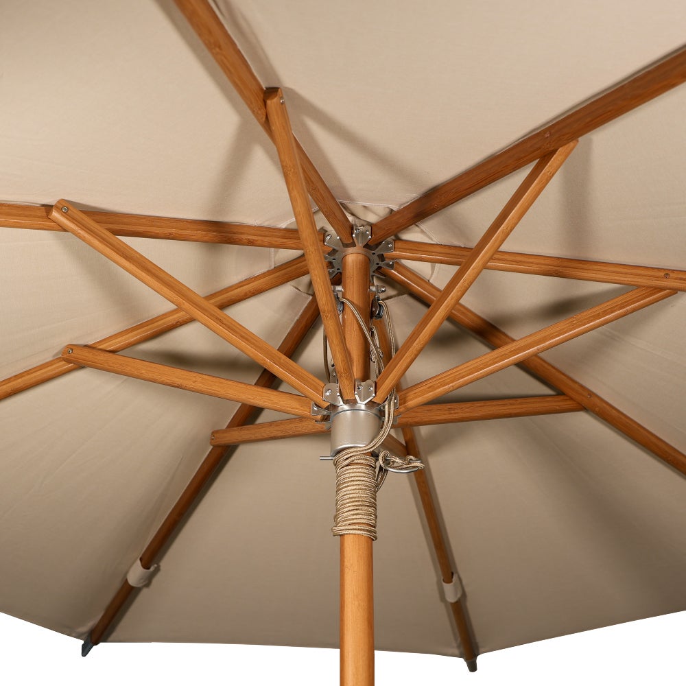 IASO Basics Siena – Parasol rond Ø 3 m en bambou, toile beige lisse - 3