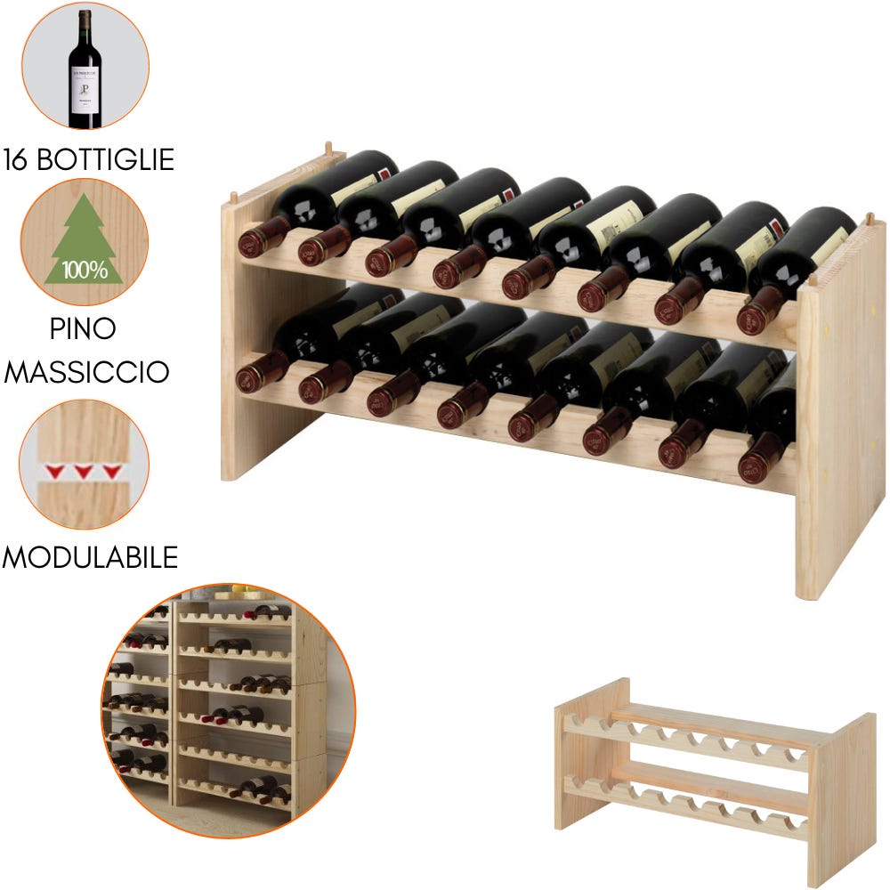 Lenar Serie RW Portabottiglie in Legno per Bottiglie, Loft 81, 118 x Lenar Serie RW Portabottiglie in Legno per Bottiglie, Loft 81, 118 x