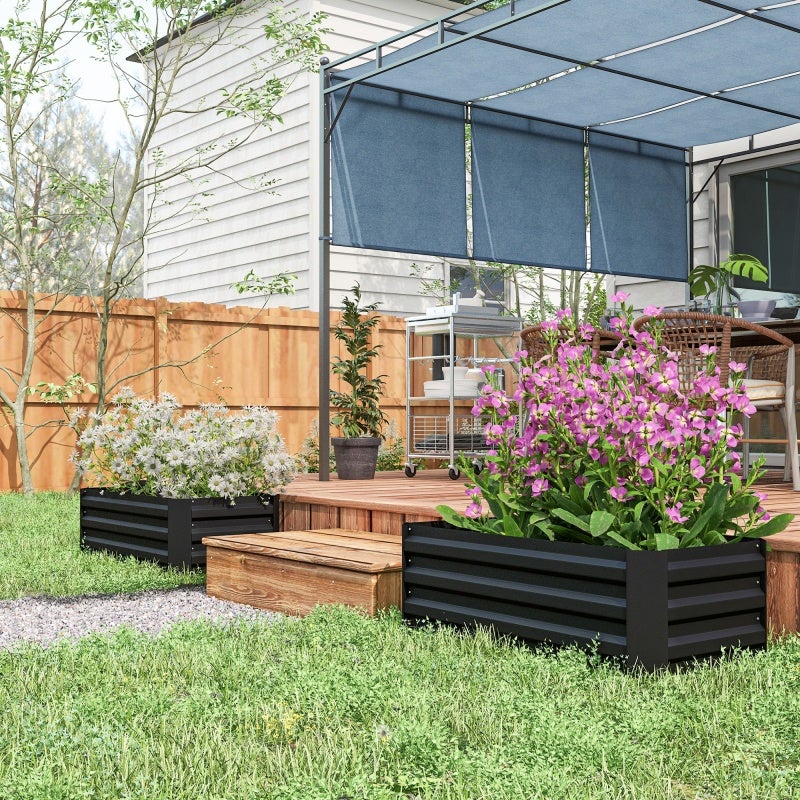 Lot de 2 carré potager de jardin dim. 100L x 50l x 30H cm - tôle d'acier ondulée noir - 4