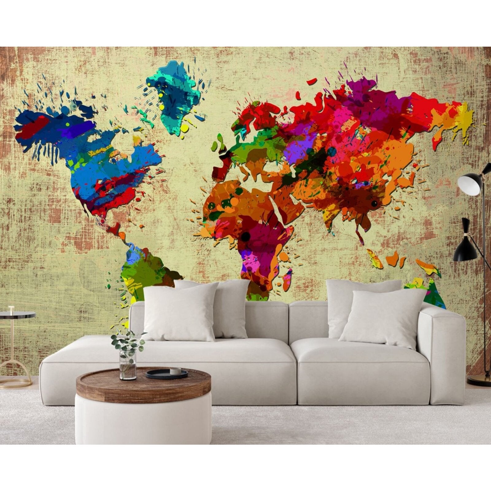 Papier peint aquarelle de carte du monde - 250 x 175 cm - 2