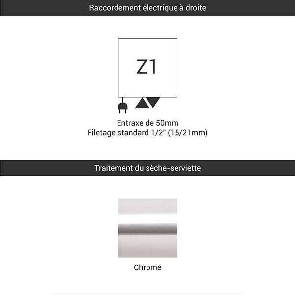 Sèche-serviette mixte chromé de 540mm de haut / 400mm de large - 167 Watt - ALE540/400Z1CRO - 3
