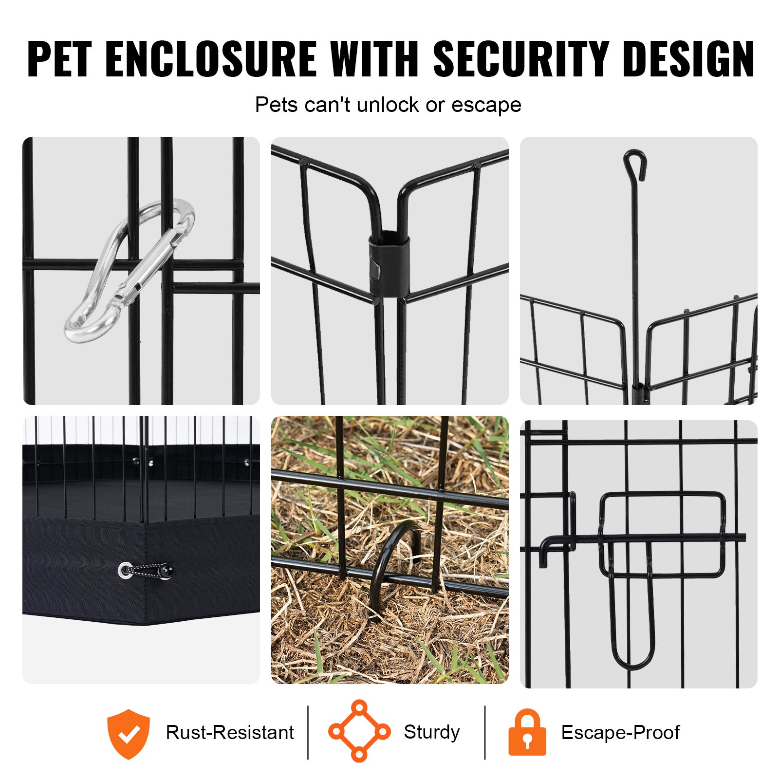 Cerca para Cão VEVOR 91x91x61 cm,Plegável 4 Painéis Metálicos com Porta,Tapete em Tecido Oxford 600D,para Pequenos Animais,Interior/Exterior - 5