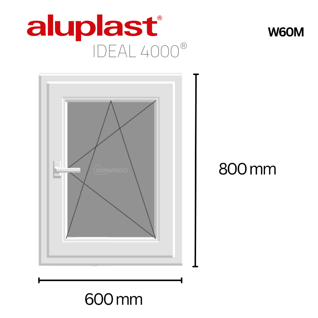 Janela PVC reforçado 80×60 cm branca oscilobatente direita | Vidro fosco – Perfil Aluplast - 4