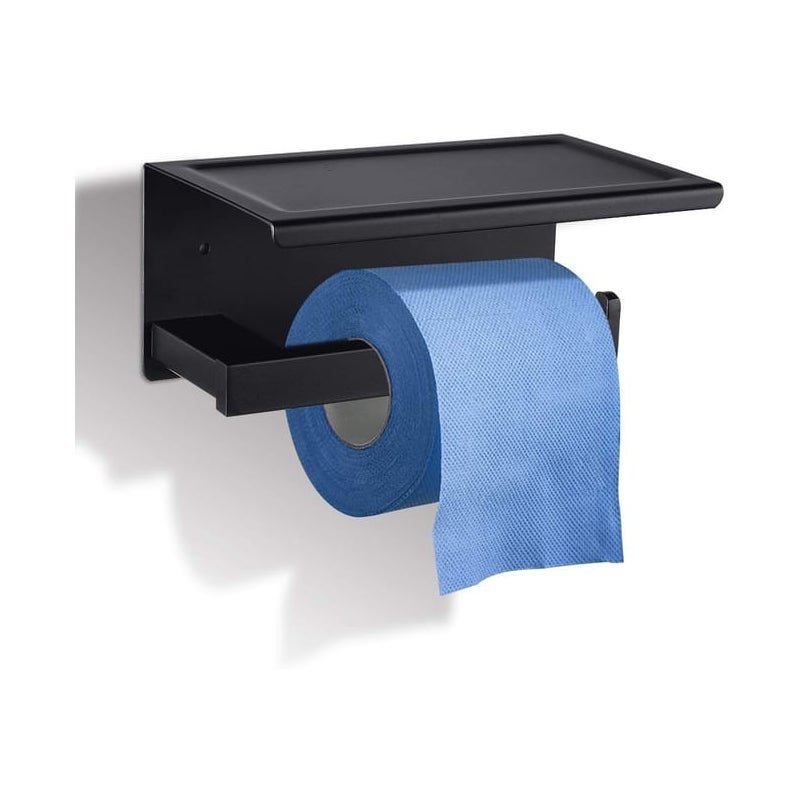 Uchwyt na papier toaletowy, ścienny uchwyt na papier toaletowy, dozownik papieru toaletowego ze stali nierdzewnej SUS304, nie wymaga wiercenia, czarn