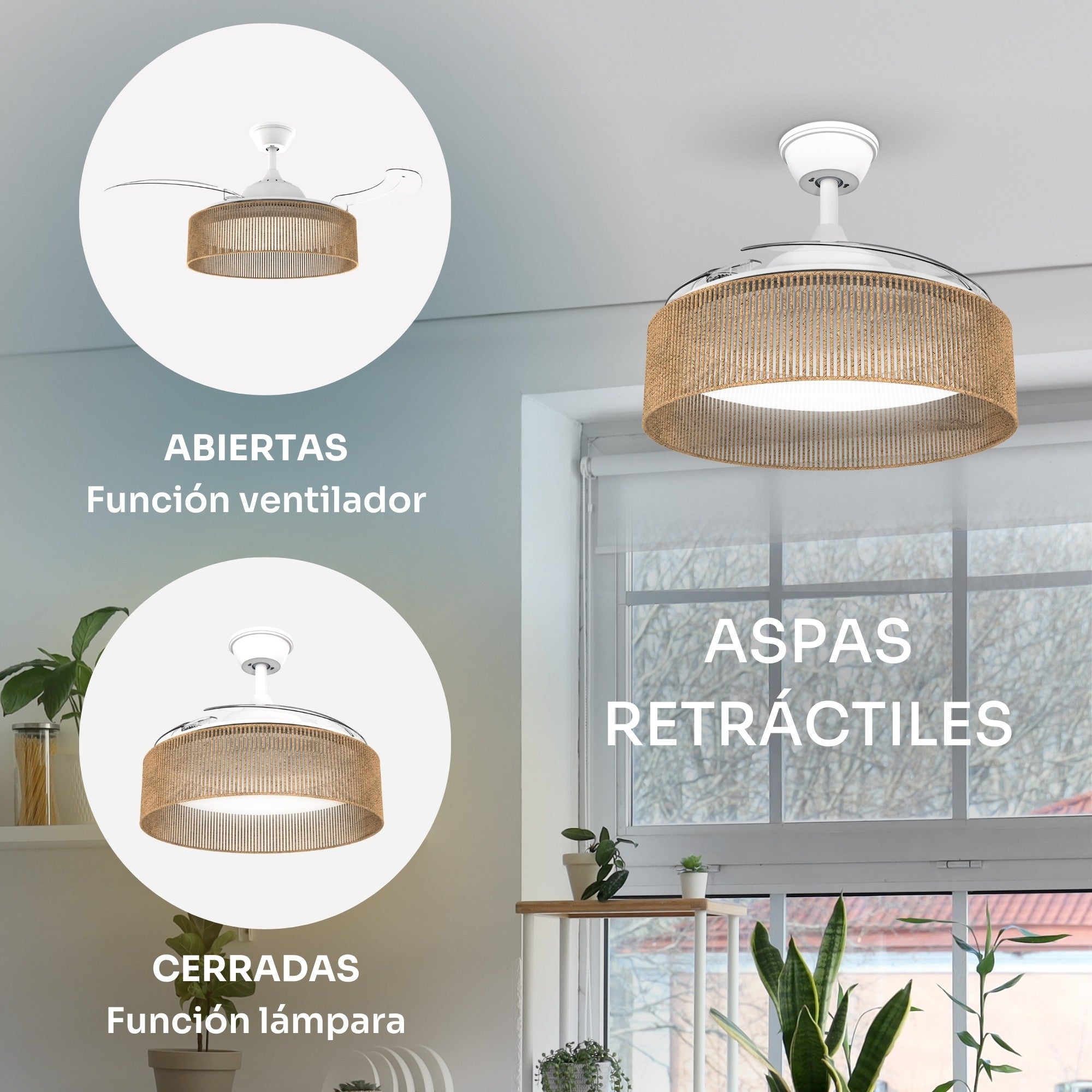 Mellerware - Ventilateur de plafond Brizy Bright Rattan | 40W | 6 vitesses | 3 pales Ø106 cm | Ultra silencieux | Fonction été/hiver | LED - 5