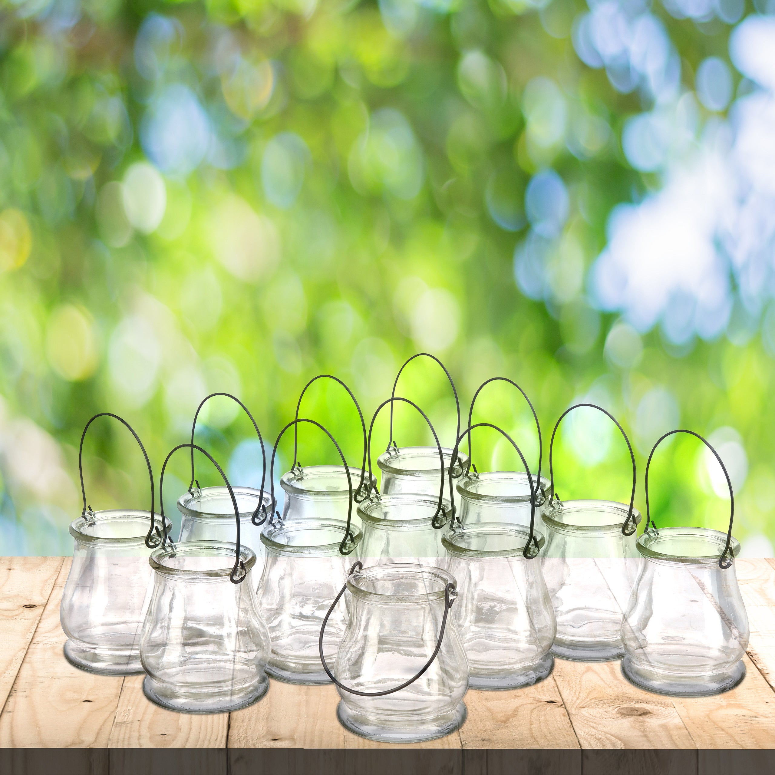 Set da 96 Vasetti Portacandele in Vetro, Vasi Rotondi con Manici, Interni ed Esterni, H: 10 cm, Trasparente - 3