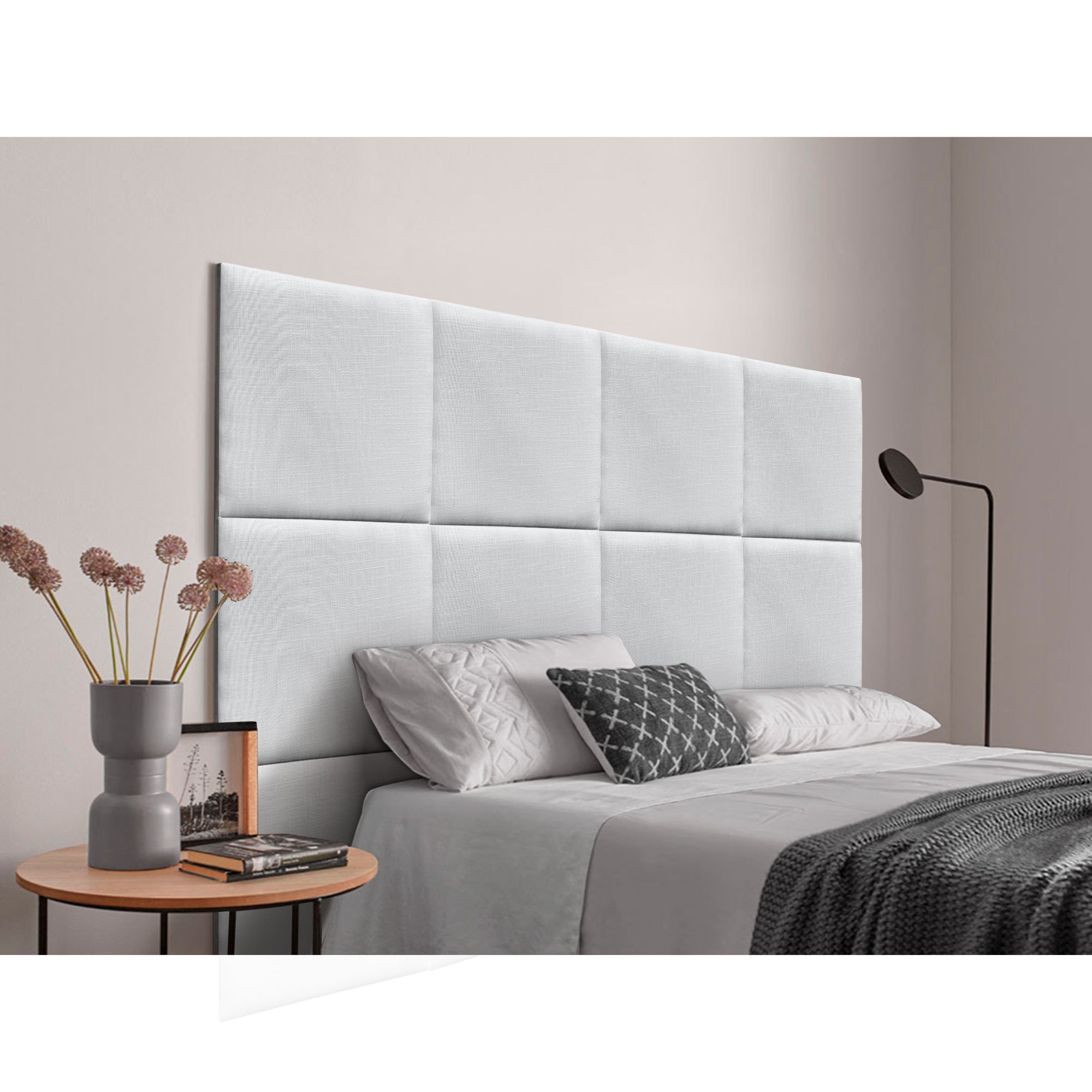 Dhome cabecero tapizado de lino natural compuesto de paneles autoadhesivos intercambiables lujo dormitorio acolchado (blanco,190cm)