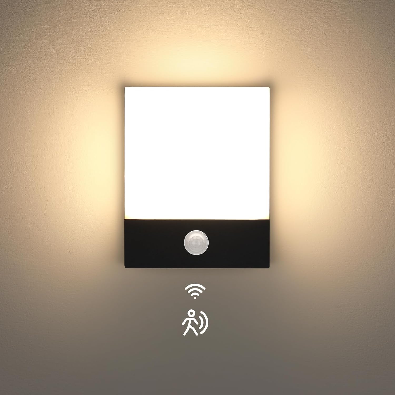 Lampa ścienna 18 W z czujnikiem, wodoodporna IP65, zewnętrzna LED na balkon, do ogrodu, korytarza, garażu, czarna (biała ciepła)