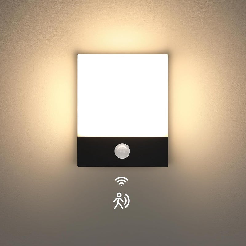 Lampa ścienna 18 W z czujnikiem, wodoodporna IP65, zewnętrzna LED na balkon, do ogrodu, korytarza, garażu, czarna (biała ciepła)