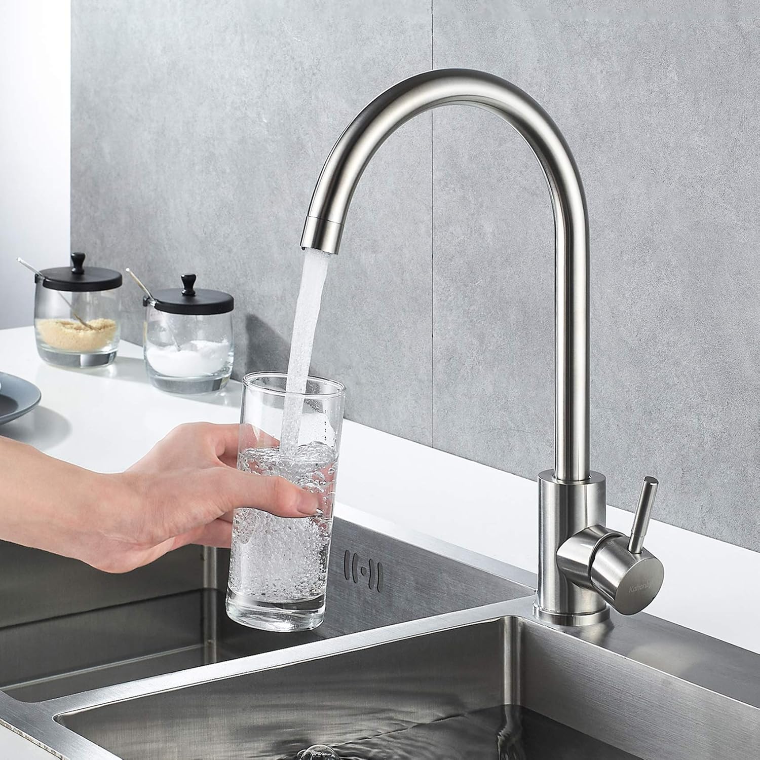 Miscelatore per lavello da cucina in acciaio inox per acqua calda e fredda (355 mm) - 4
