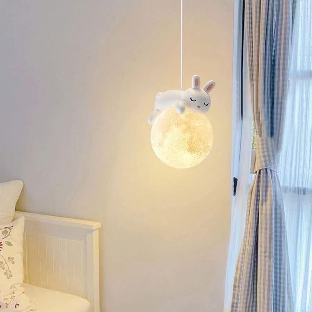 Nordic Minimalism Cute Bear Pendentif Light with 3D Print Moon Globe ...