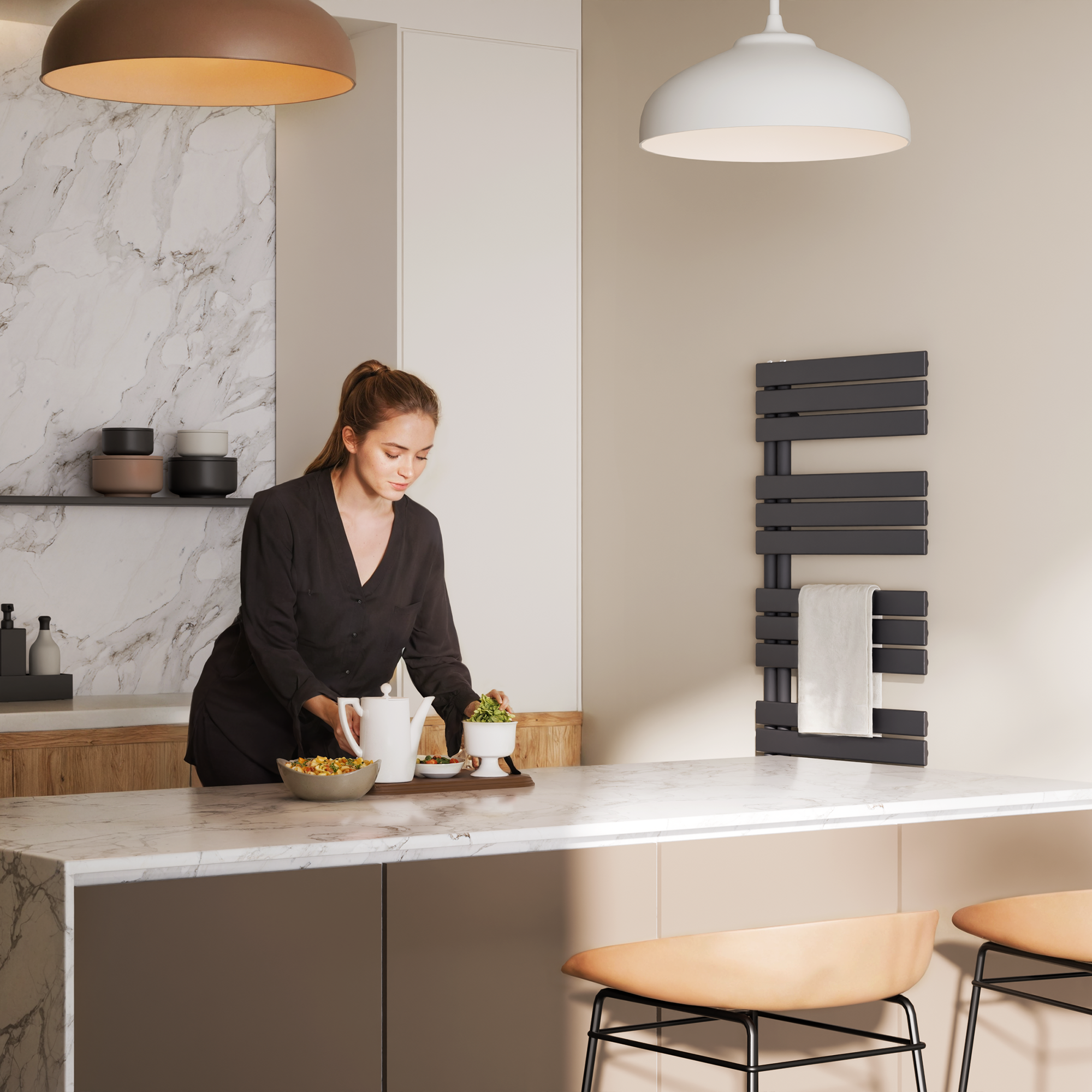 Scaldasalviette ad acqua calda Radiatore ad acqua calda in acciaio Antracite 1599x400mm 718 Watt - 8