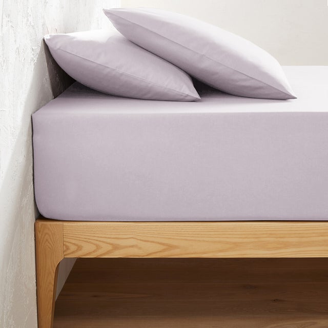 Drap housse uni polycoton, bonnet 32 cm, Scenario - Parme glycine - 140 x 200 cm