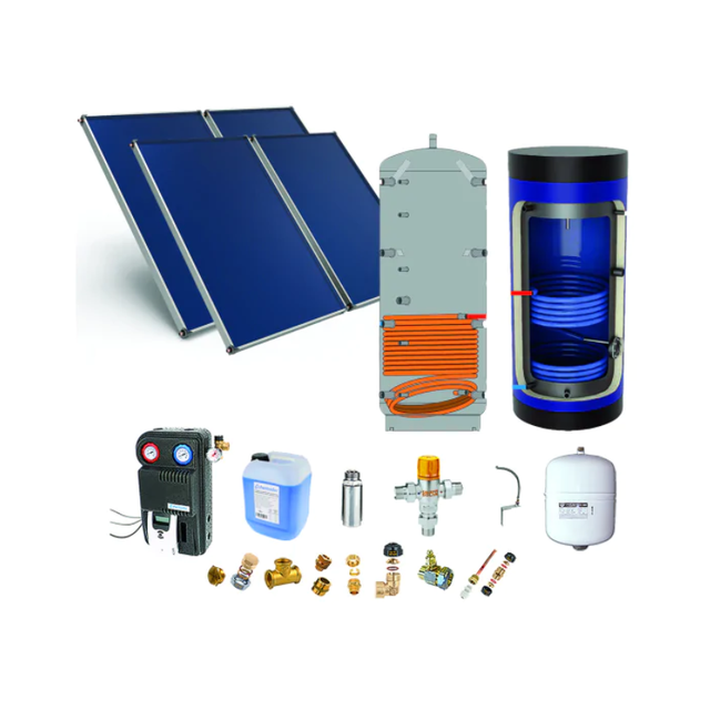 Chauffe-eau solaire toiture inclinée 4 capteurs solaires. ballon chauffage 300L + ECS 300L - THERMADOR - PSOL2BCHECS433M