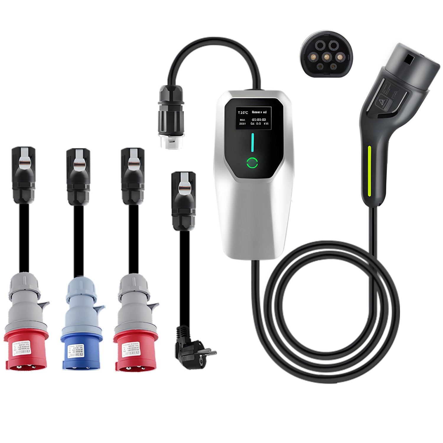 Uniwersalna ładowarka EV Type 2 3,5–22 kW Przenośna stacja ładowania 1/3-fazowa 5m z wyborem mocy 6–32A LCD timerem i ochroną IP65
