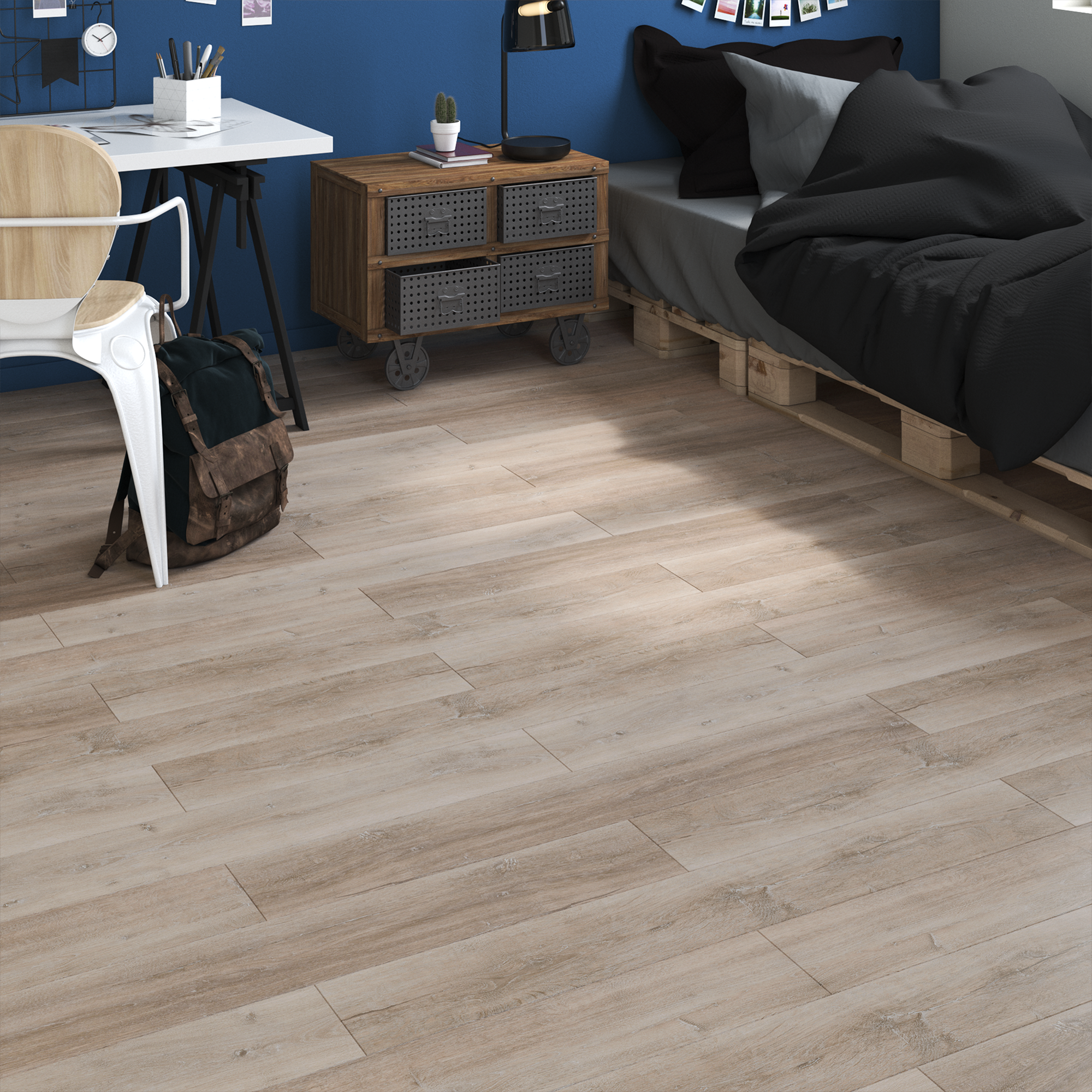 ARTENS - Échantillon de lame PVC - 28 x 15 cm - Sol PVC à clipser MERIDA2 avec sous-couche intégrée - INTENSO EXTREM - Effet bois grège - Epaisseur - 6