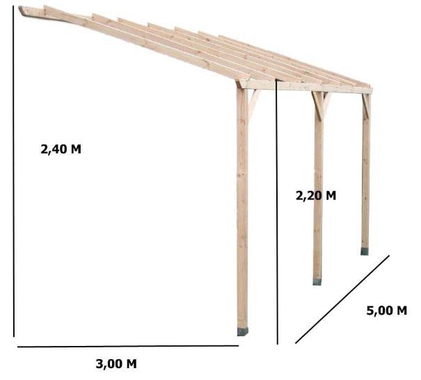 Habrita - Carport mural pergola adossable autoclavé sans couverture surface 15 m2 - CAR3050AM Habrita Foresta - 2