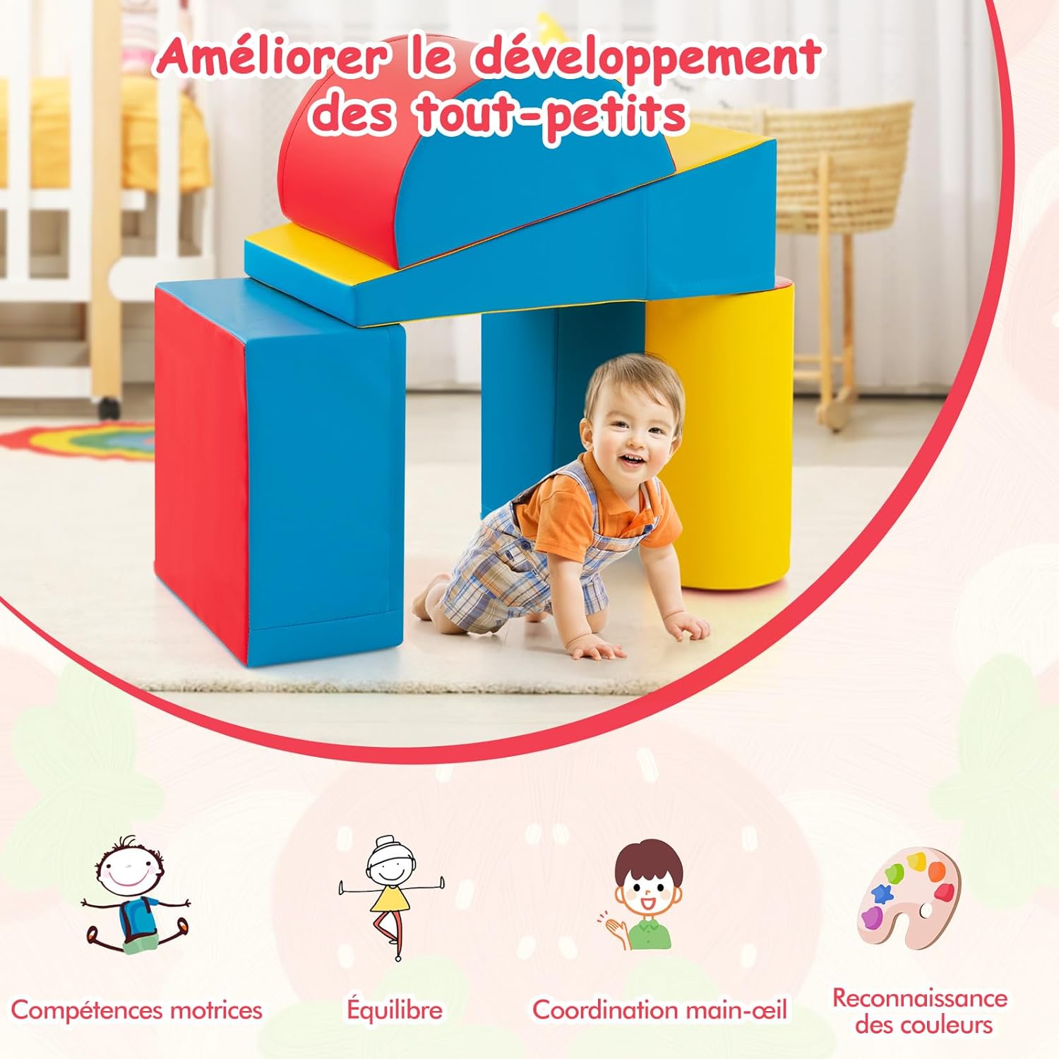 5PCS Parcours Motricité Bébé en Mousse EPE avec Housse en PU, Module Motricité Bébé(Bleu) - 5