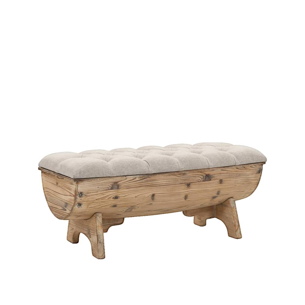 Vidaxl Banco De Almacenamiento Madera Maciza Y Tela 103X51x44 Cm Crema/Marrón , Leroy Merlin