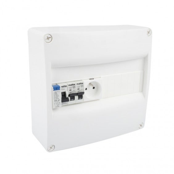 Tableau Électrique Pré-équipé 1 rangée 1 ID 40A + 2 Disjoncteurs + 1 Prise 2P+T 16A NALTO