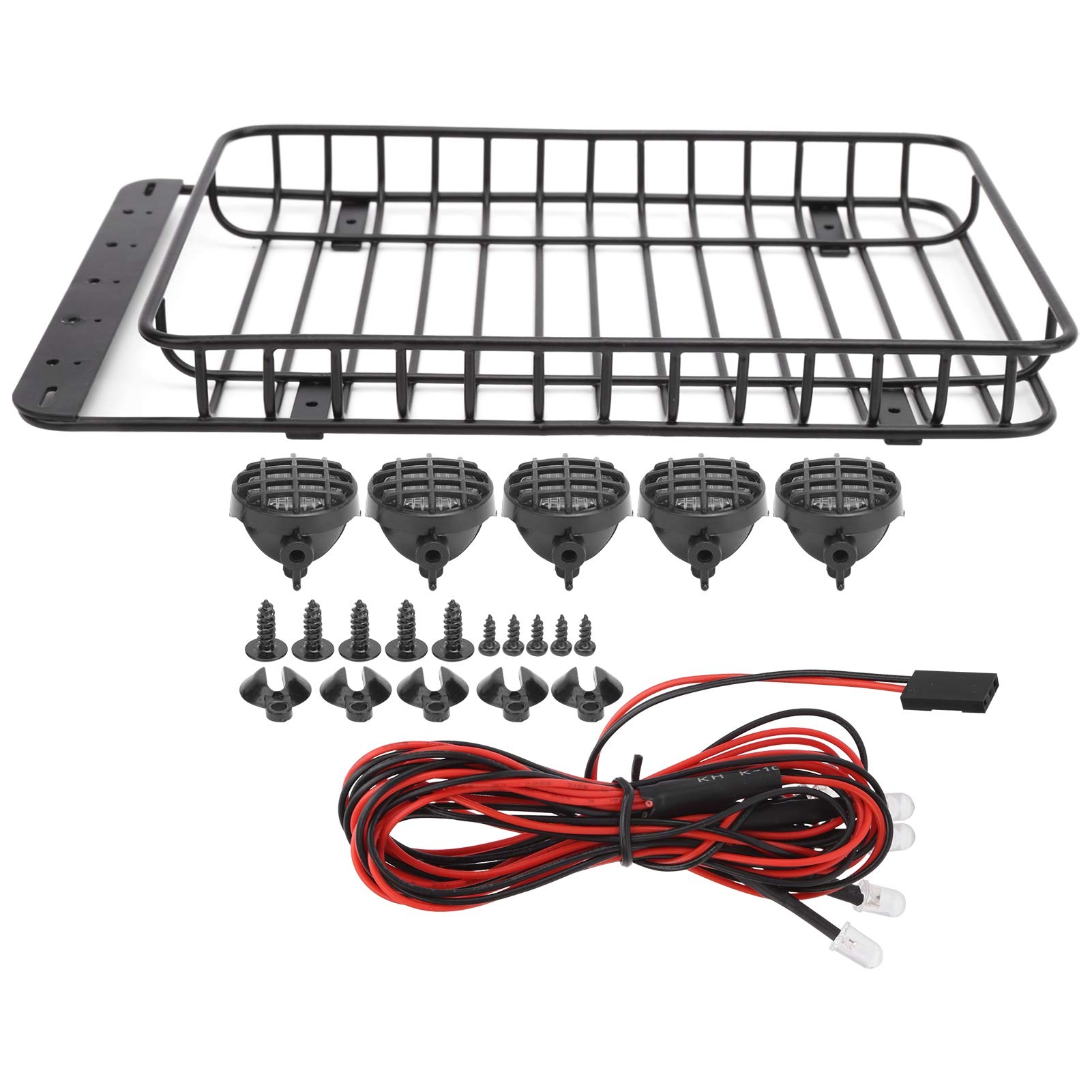 Porte-bagages De Toit – 4 Lumières LED – Pour Axial SCX10 1/10 – 156 X 110 X 40 Mm – Métal – 2 Blanches + 2 Rouges