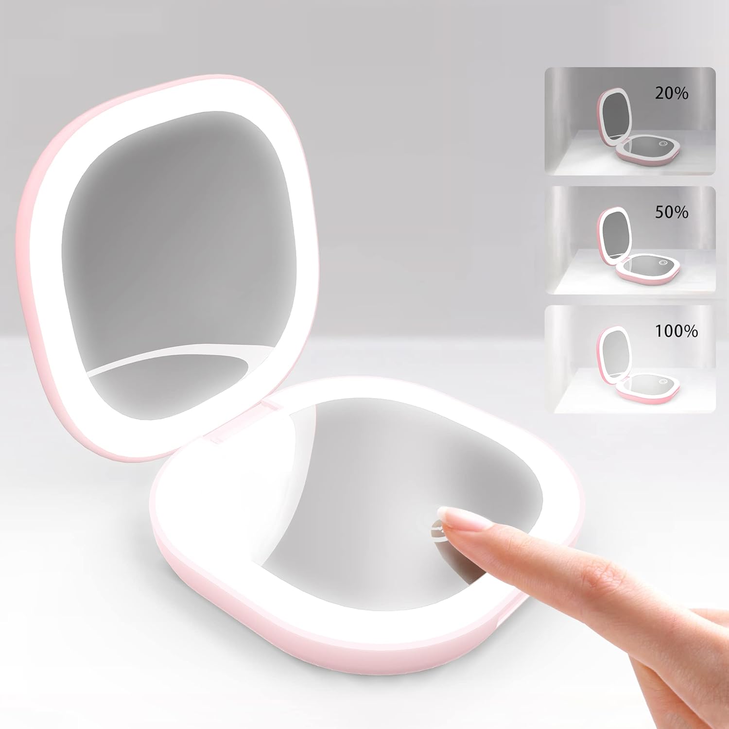 Lusterko do makijażu podróżne z oświetleniem LED, powiększenie 1X/10X, ładowanie USB, ekran dotykowy i 3 regulowane ustawienia jasności - Mini, s