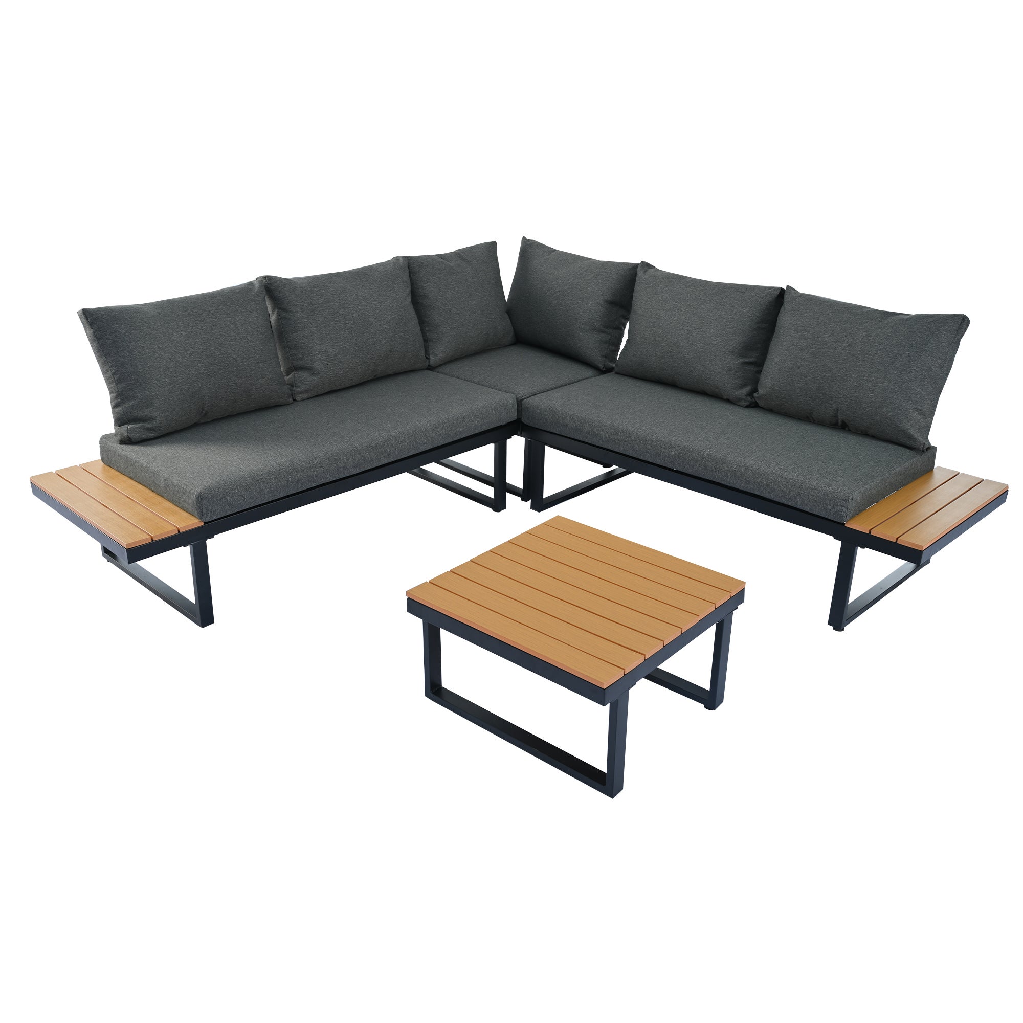 Ensemble de jardin d'angleavec fonction d'inclinaison réglable (5 niveaux réglables, jusqu'à 55°) et table basse, Gris + Noir - 9