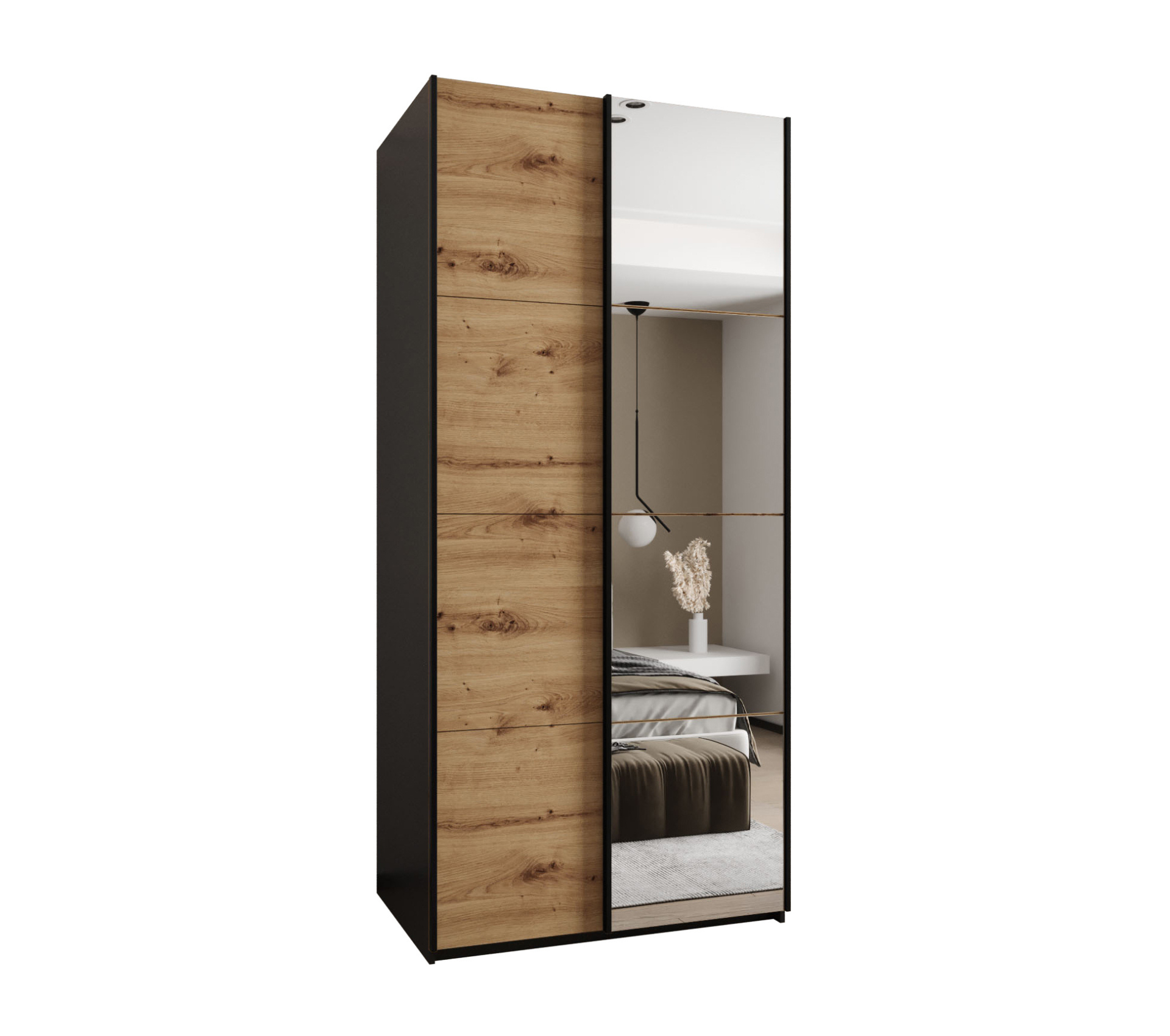 Szafa przesuwna wysoka Lux 3 120 x 64 x 245,5 cm czarny + artisan + u. czarny - Abiks Meble