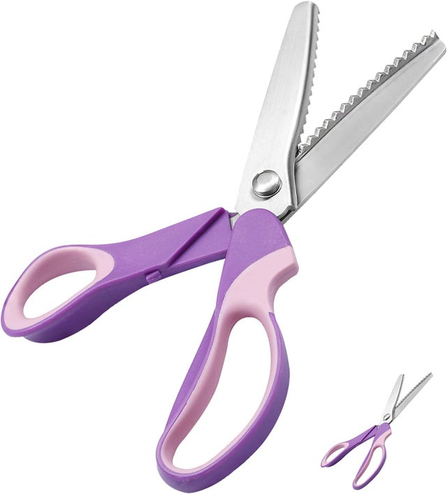 (Morado) Tijeras dentadas 23,2 cm Tijeras de coser profesionales de acero inoxidable para manualidades, para cuero, algodón, papel, tela