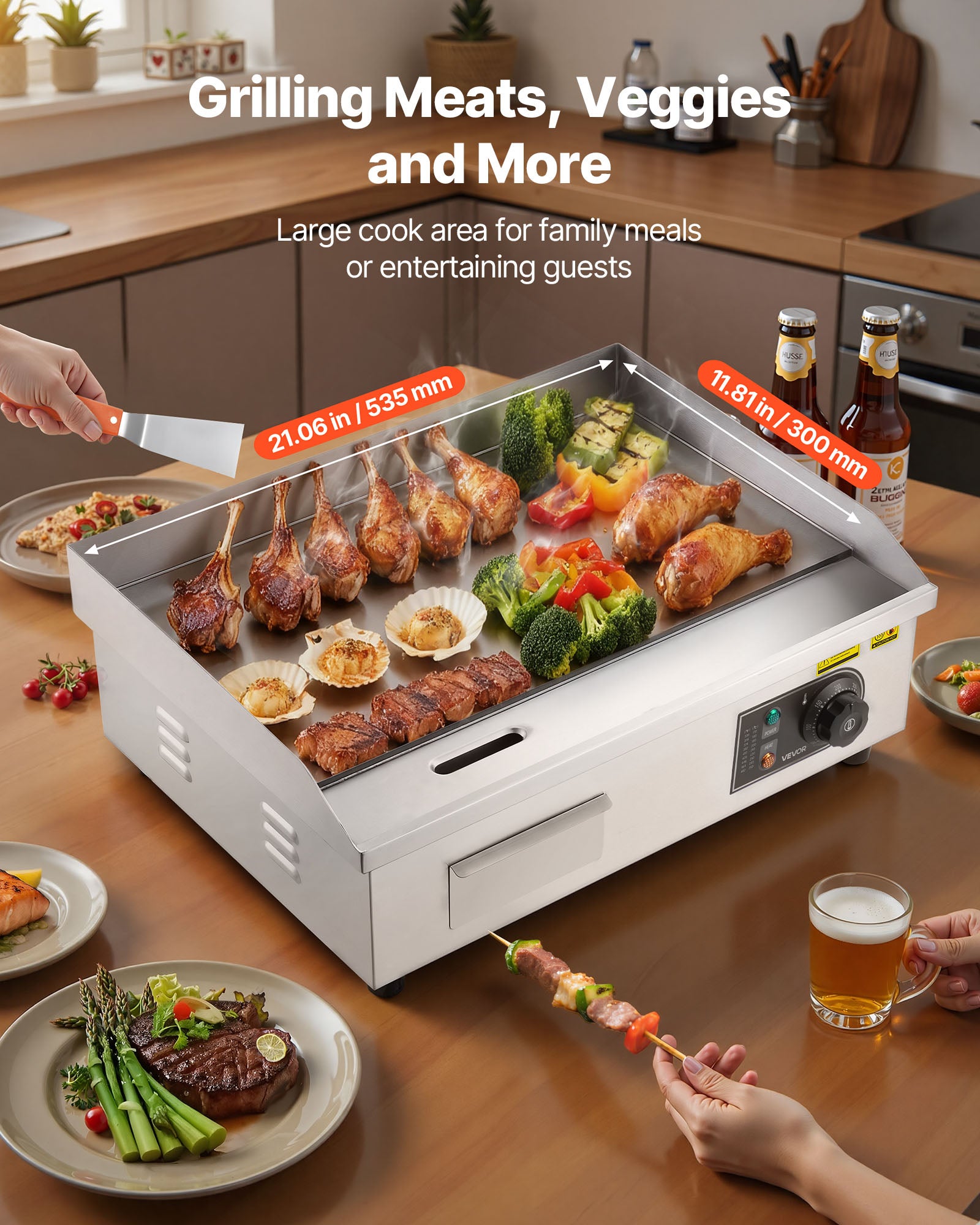 Plancha électrique VEVOR inox 3200 W, plaque 535×300 mm, 50–300 °C, avec accessoires, pour barbecue/restaurant/snack-bar - 2