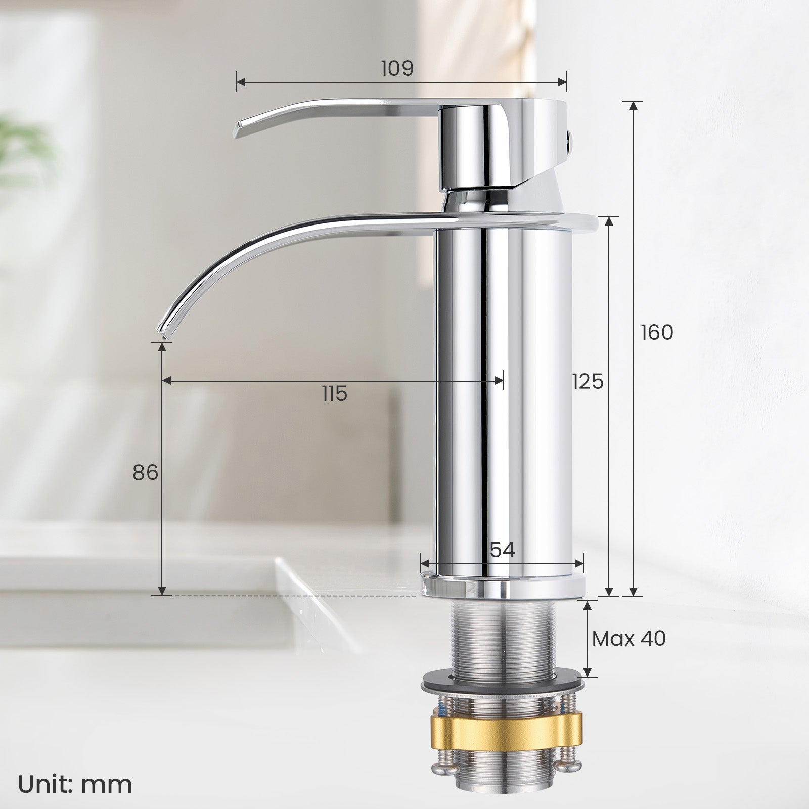 Robinet de lavabo et vasque Ronde Mitigeur de lavabo Chrome Mitigeur lavabo Acier inoxydable Robinet salle de bain en cascade - 8