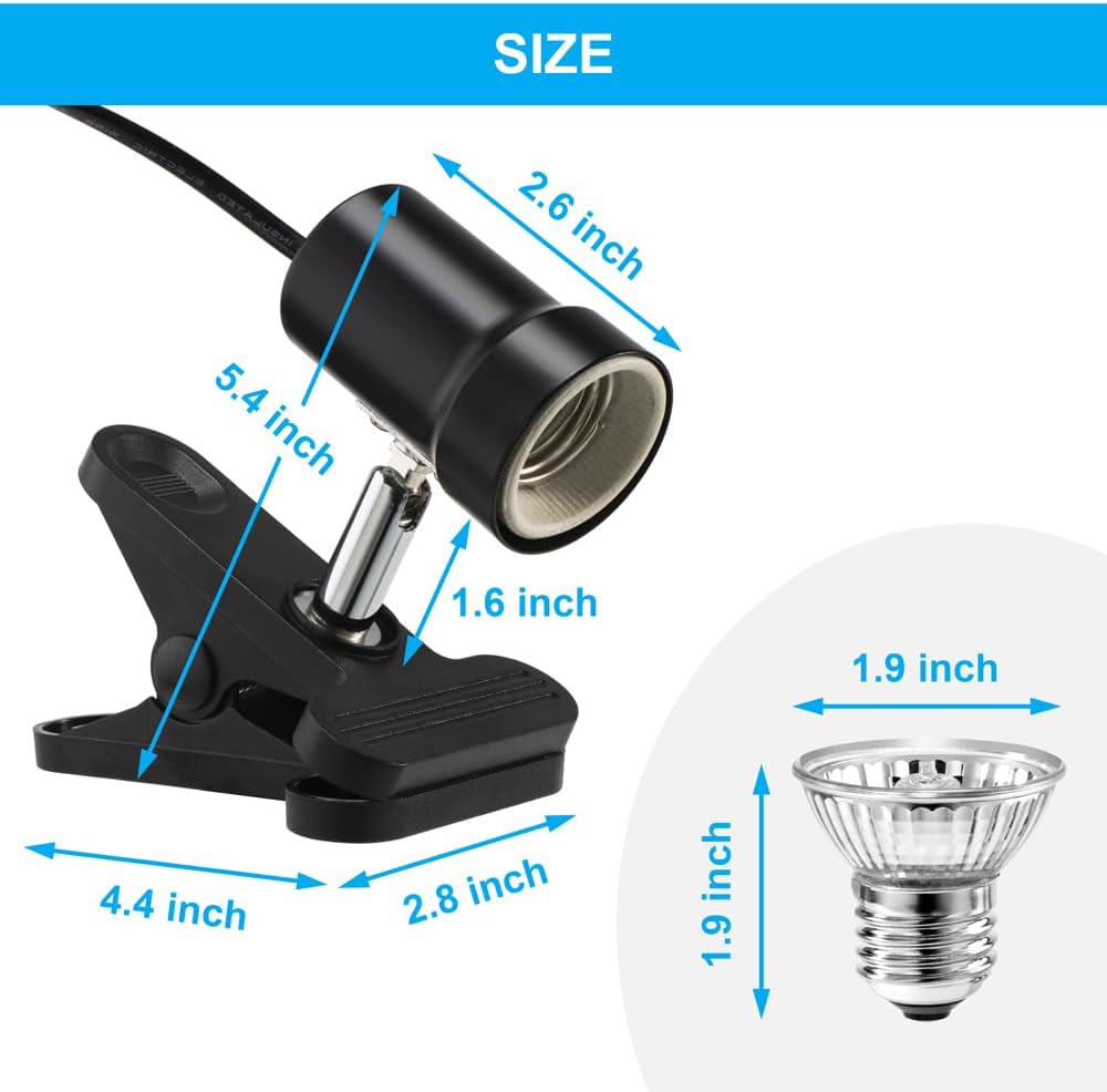 Cresce a luz, lâmpada de aquecimento para répteis, lâmpada giratória de aquecimento para tartarugas, 50W UVA UVB, lâmpada de luz solar simulada, clipe - 2