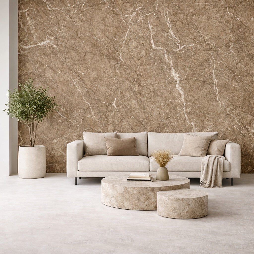 Kit 6 painéis decorativos em porcelanato efeito mármore bege, 4,3 m², revestimento de parede em PVC com proteção UV, formato 120x60 cm - 2