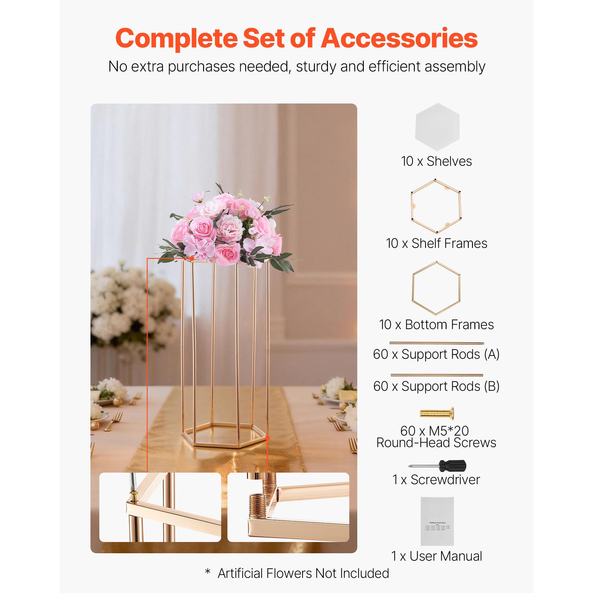 Lot de 10 colonnes SucceBuy pour fleurs de mariage, support floral hexagonal cubique de 60 cm, ideal pour centres de table, fetes, anniversaires - 5