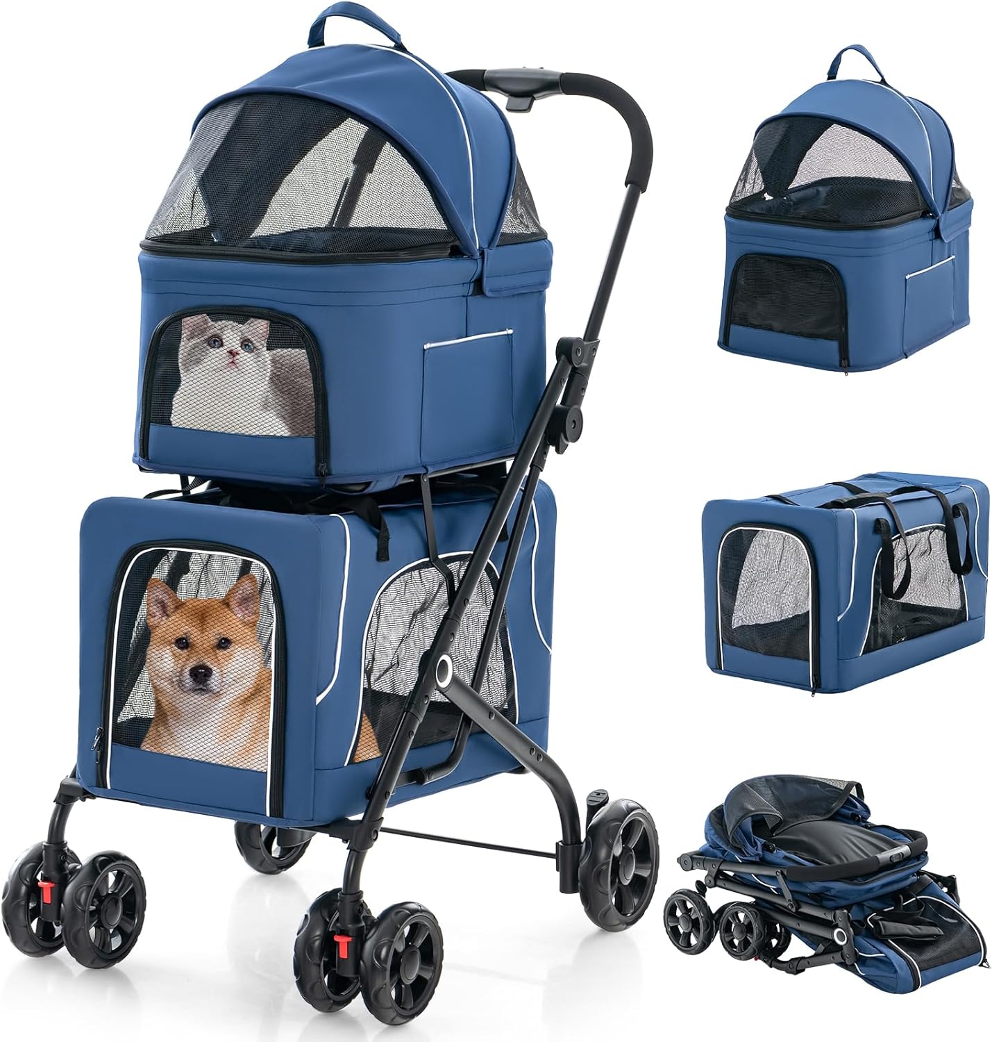 Trasportino espandibile per cani e gatti, cuscino e tracolla per