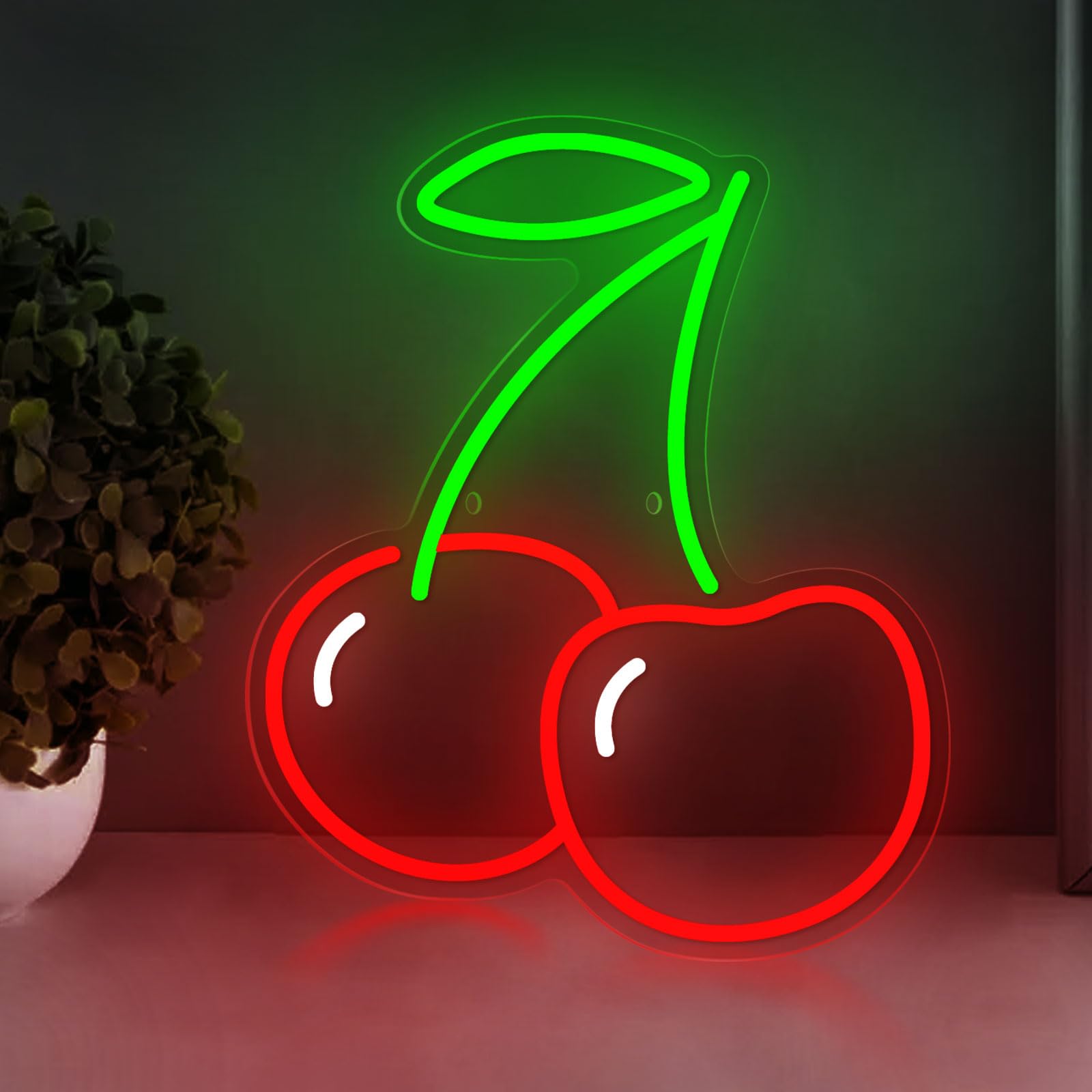 Neon LED w kształcie wiśni, lampka nastrojowa do dekoracji pokoju na przyjęcie, neon USB z regulacją jasności, 44*33 cm