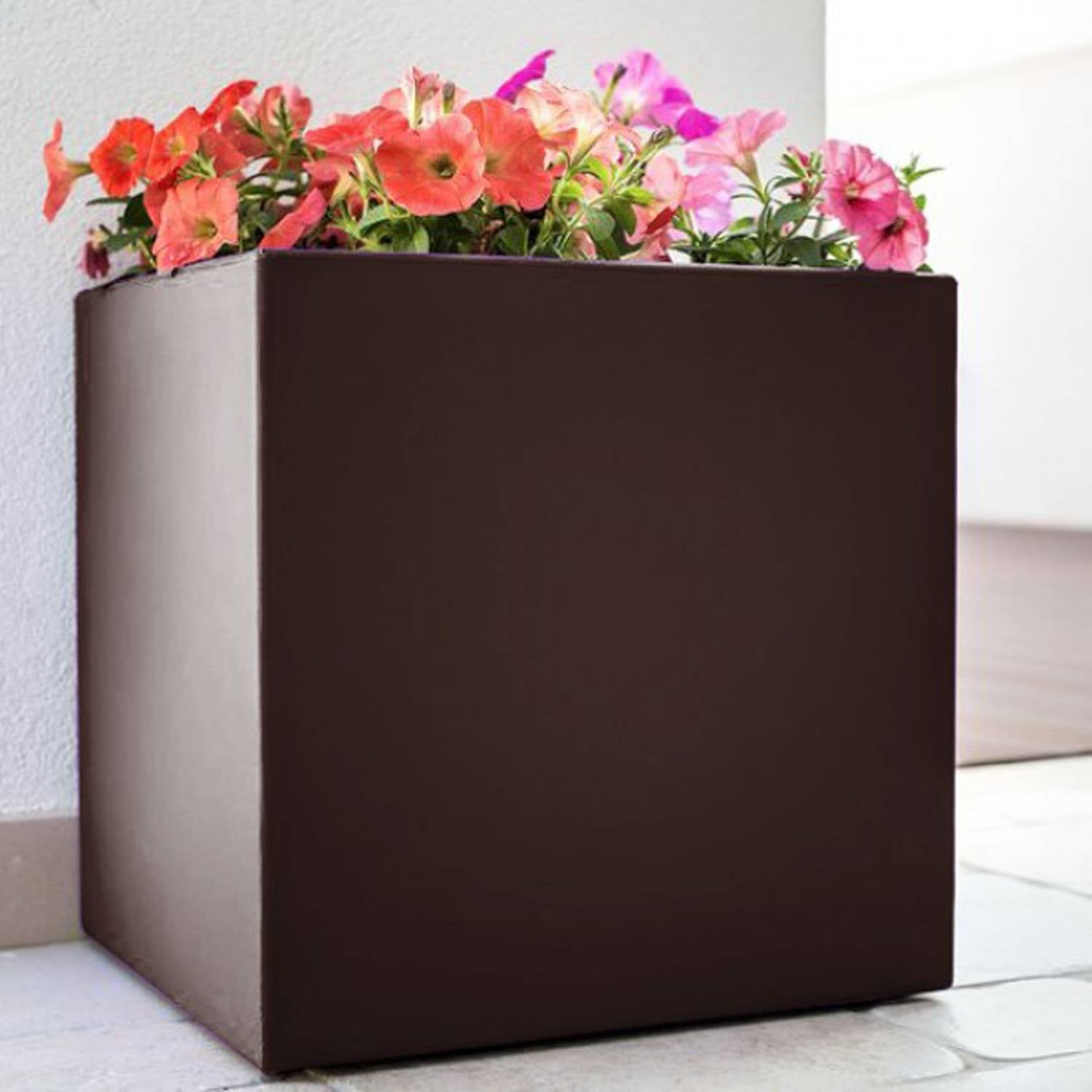 Pot de fleurs Cube en résine Carré H40 Brun 40x40Cm - 2