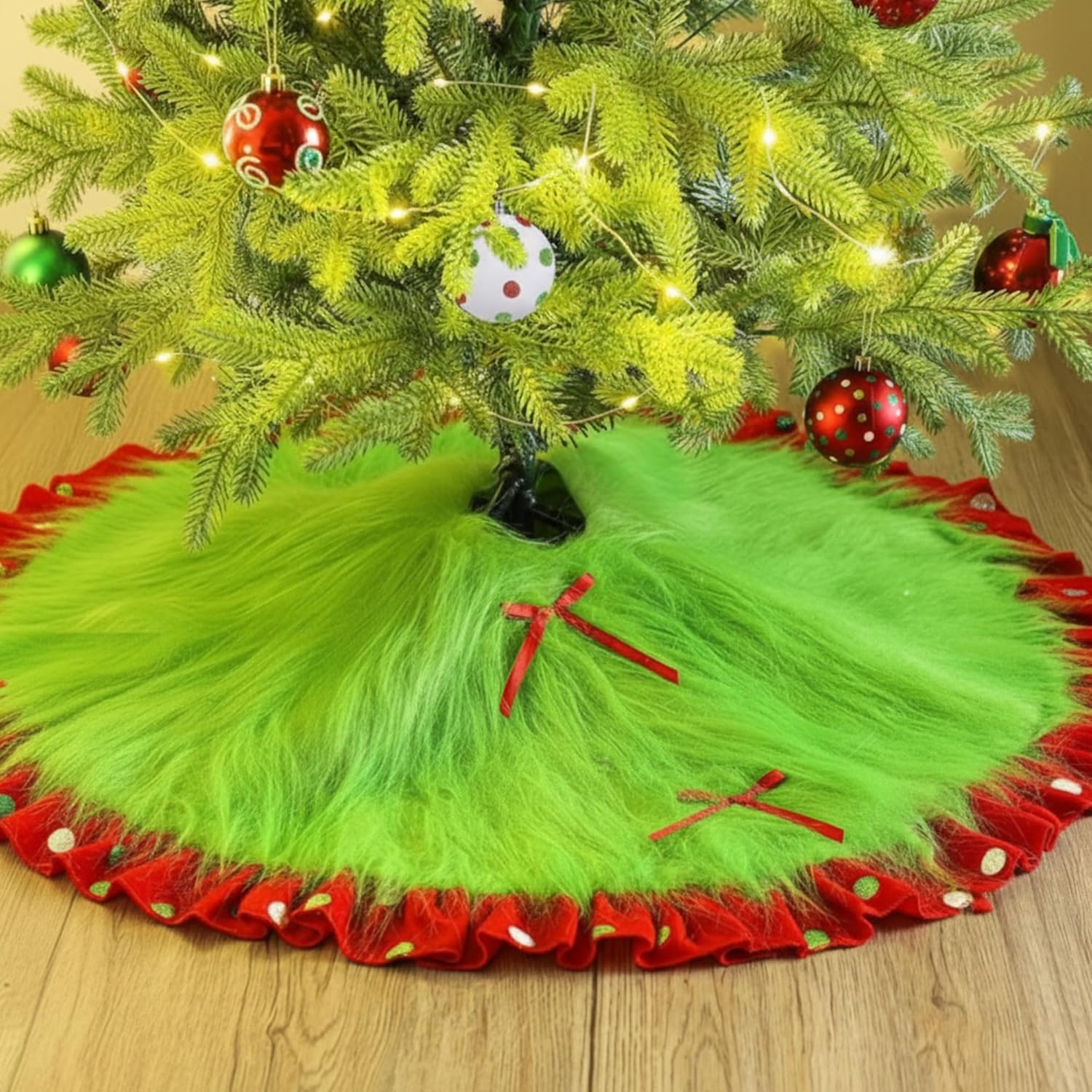 Jupe de Sapin de Noël 122cm, Grande Cache Pied Doré, Couvre-Pied d'arbre, Couvre-Pied de Sapin de Noël en Peluche pour la Maison de Fête
