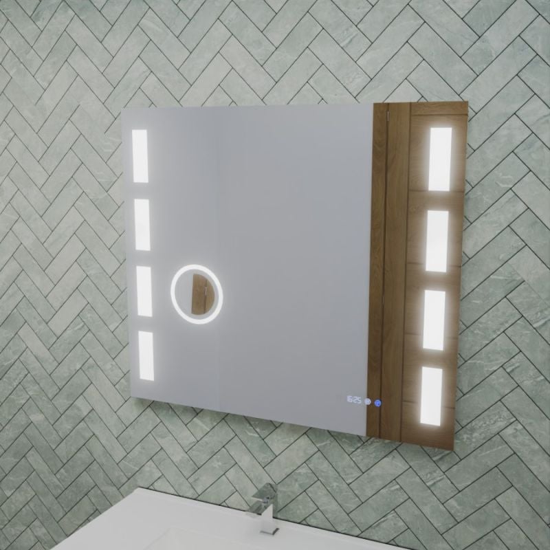 Miroir LED réglable EXCELL PLUS - 80 x 70 cm avec antibuée, loupe et horloge - 7