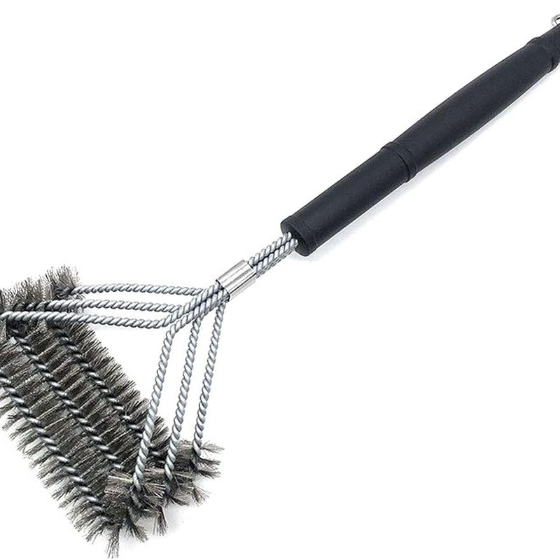 Szczotka do czyszczenia grilla z 3 rzędami spiralnych metalowych włosi, odpowiednia do grilli gazowych, węglowych i elektrycznych