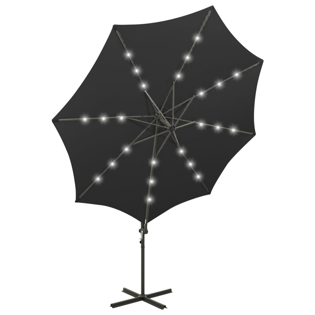 Parasol déporté avec mât et lumières LED Noir 300cm 3 - 6