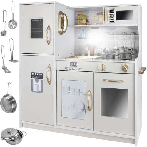 Cuisine En Bois Dinette Enfant 65x24x85cm – Micro-Ondes Et Évier Inclus