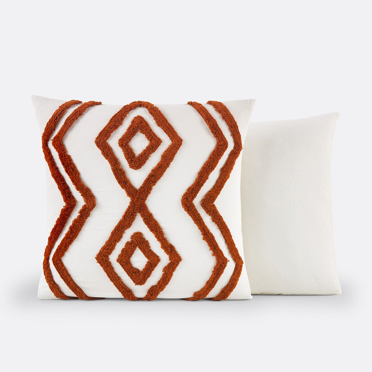 Taie d'oreiller coton, Madiba - Blanc cassé + marron - 63 x 63 cm - 2